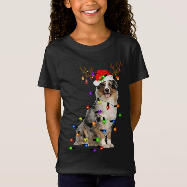 Camiseta Navidades de renos pastores australianos iluminan  (Anverso)