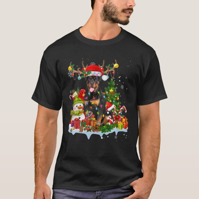 Camiseta Navidades de renos Rottweiler Santa Hat alumbran P (Anverso)