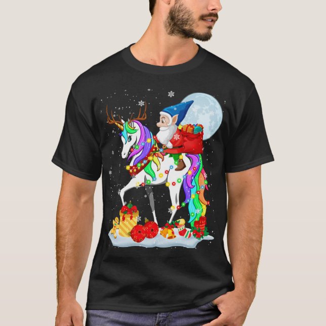 Camiseta Navidades de renos unicornios en Gnome iluminan no (Anverso)