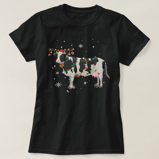 Camiseta navidades de renos vacuno divertidos iluminan Paja (Diseño del anverso)