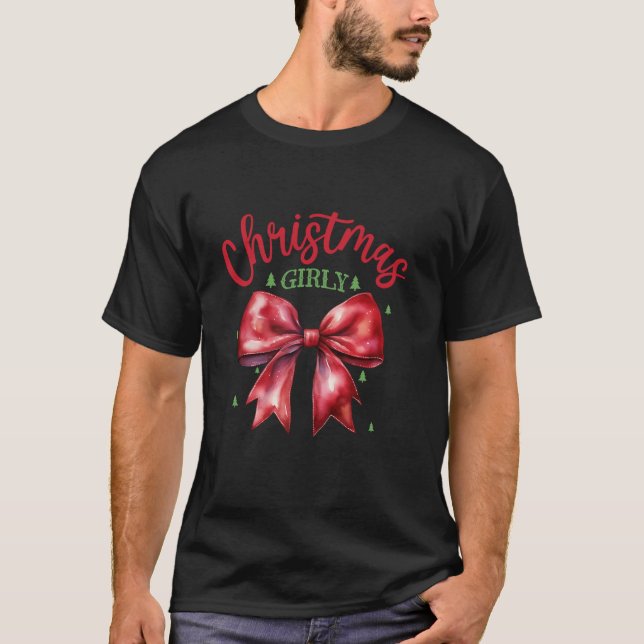 Camiseta Navidades de Retro Coquette Bow Girly Merry Christ (Anverso)