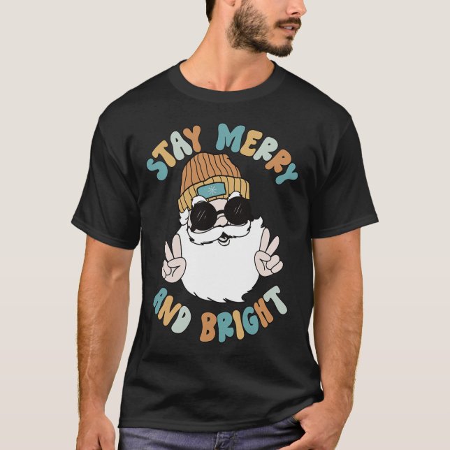 Camiseta Navidades de Retro Groovy Merry Stay Bright Santa  (Anverso)