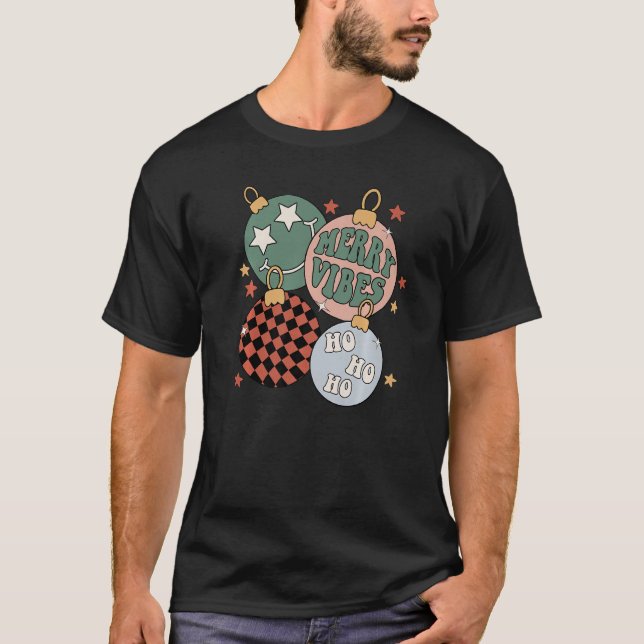 Camiseta Navidades de Retro Groovy Merry Vibes Navidad Sant (Anverso)