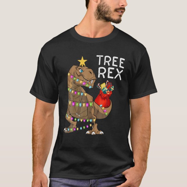 Camiseta Navidades de rex de árbol Dinosaur Xmas Tree Light (Anverso)