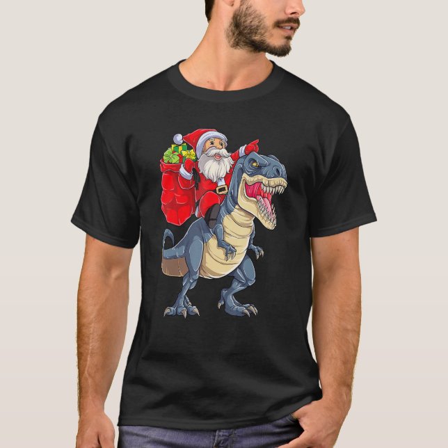 Camiseta Navidades de Rex de Dinosaurios de Santa Riding (Anverso)