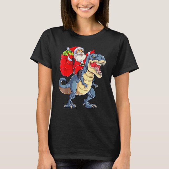 Camiseta Navidades de Rex de Dinosaurios en Santa Riding (Anverso)