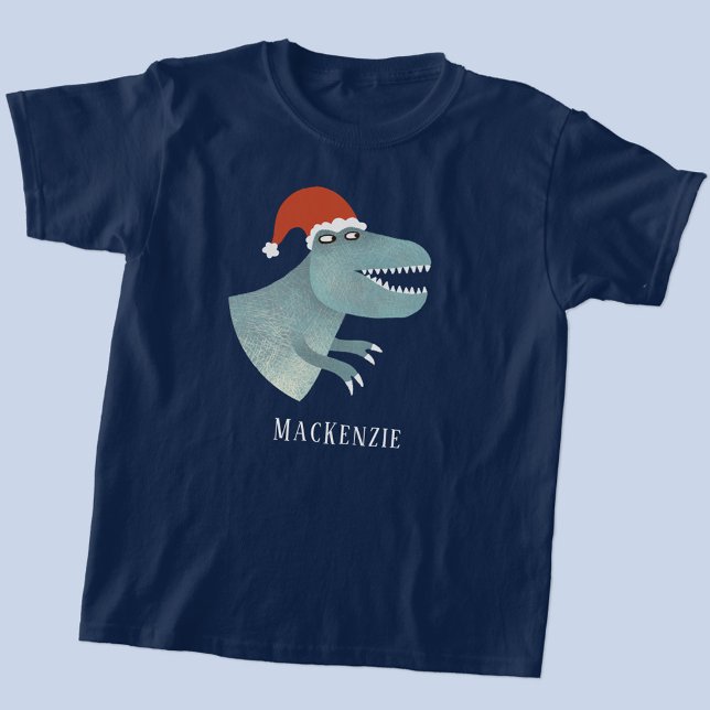 Camiseta Navidades de Rex de Tyrannosaurus Santa Hat Person (Fun personalized name text Tyrannosaurus Rex in a Christmas Santa hat t-shirt)