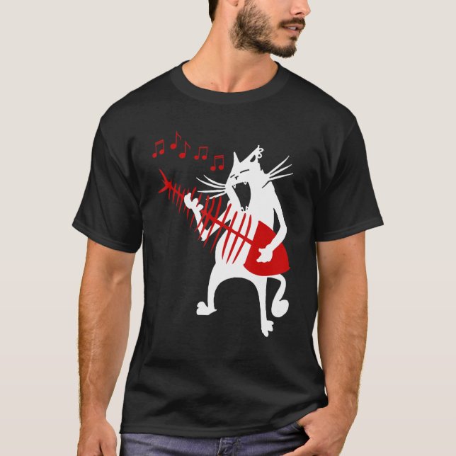 Camiseta Navidades de rock musical de guitarra para gatos (Anverso)