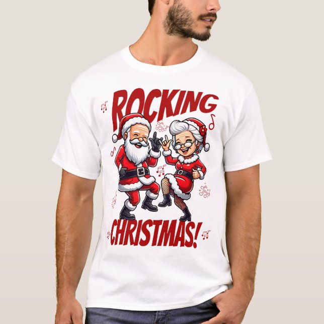 Camiseta Navidades de rock Santa y Claus Dancing (Anverso)