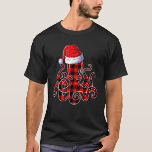 Camiseta Navidades de ropa pulpo de Santa Hat de Red Plaid
