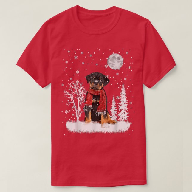 Camiseta Navidades de Rottweiler Bajo La Nieve De La Luna P (Diseño del anverso)