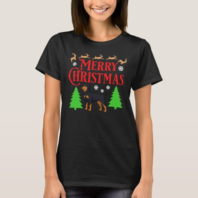 Camiseta Navidades de Rottweiler Perro cachorros Xmas 20 (Anverso)