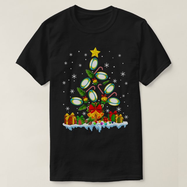 Camiseta Navidades de Rugby Lover iluminan Santa Hat Rugby  (Diseño del anverso)