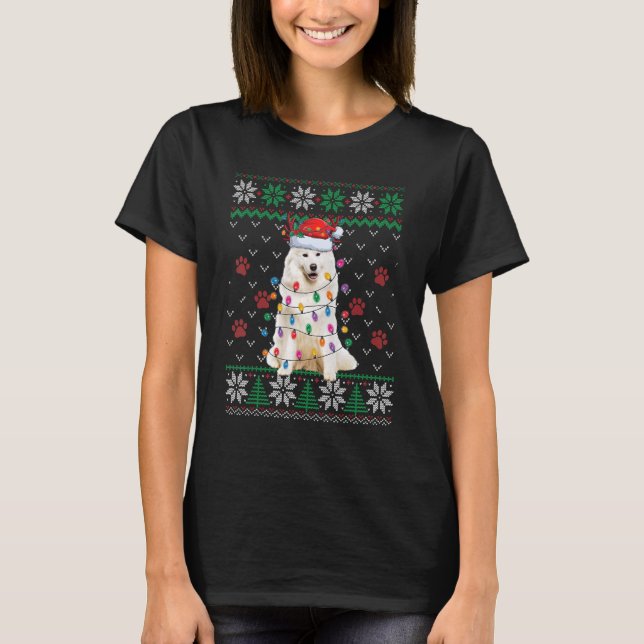 Camiseta Navidades de Samoyedl alumbran a perro de Santa Ha (Anverso)
