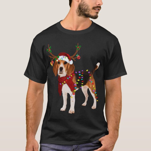 Camiseta Navidades de Santa Beagle Reindeer Light (Anverso)