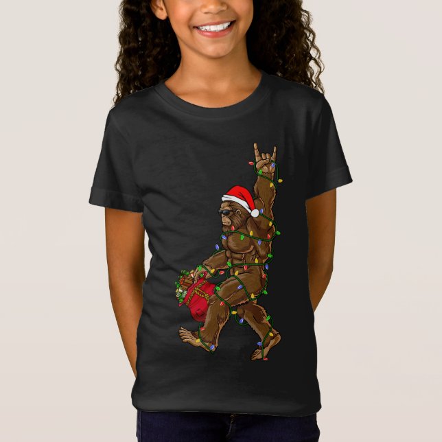 Camiseta Navidades de Santa Bigfoot iluminan sasquatc graci (Anverso)