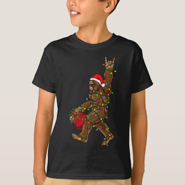 Camiseta Navidades de Santa Bigfoot iluminan sasquatc graci (Anverso)