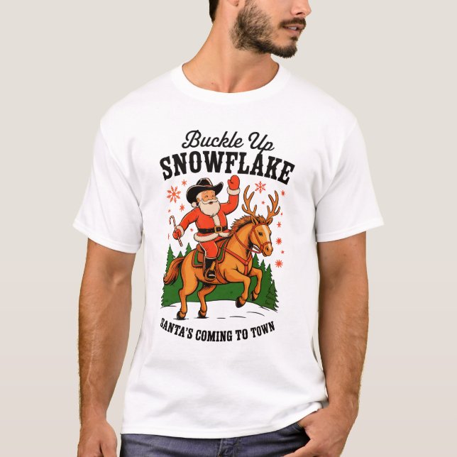 Camiseta Navidades de Santa Bola de Rodeo de Snowflake Up (Anverso)