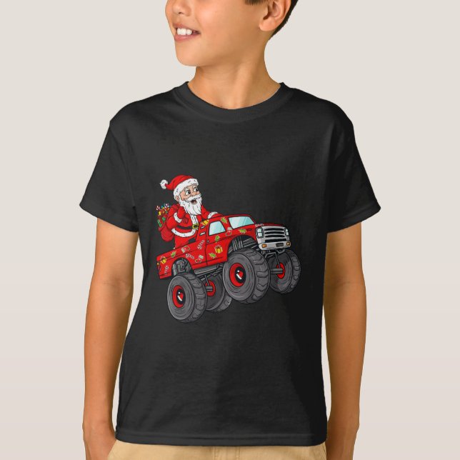 Camiseta Navidades De Santa Claus Montando Camiones (Anverso)
