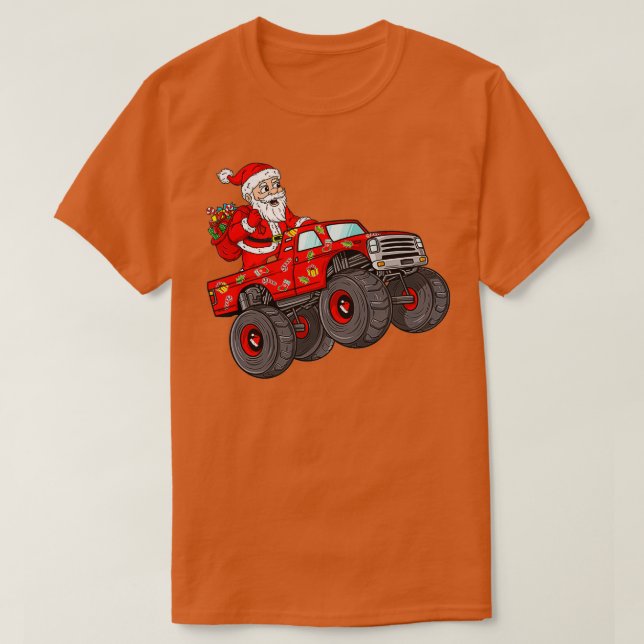 Camiseta Navidades De Santa Claus Montando Camiones (Diseño del anverso)