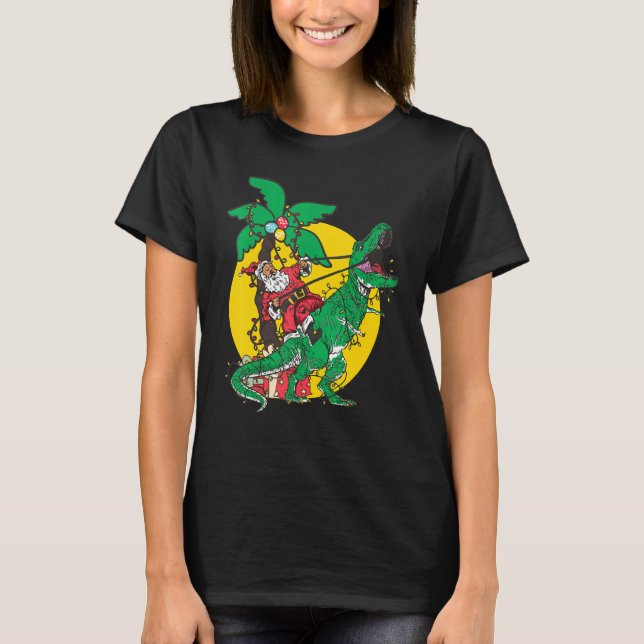 Camiseta Navidades de Santa Claus Riding Dino Trex Tree Rex (Anverso)