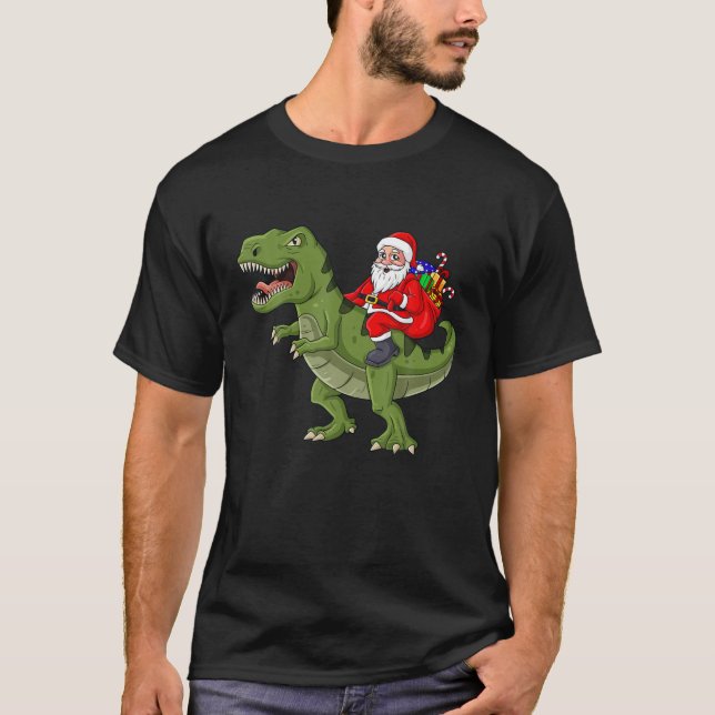 Camiseta Navidades de Santa Claus Riding T Rex Chicas niños (Anverso)