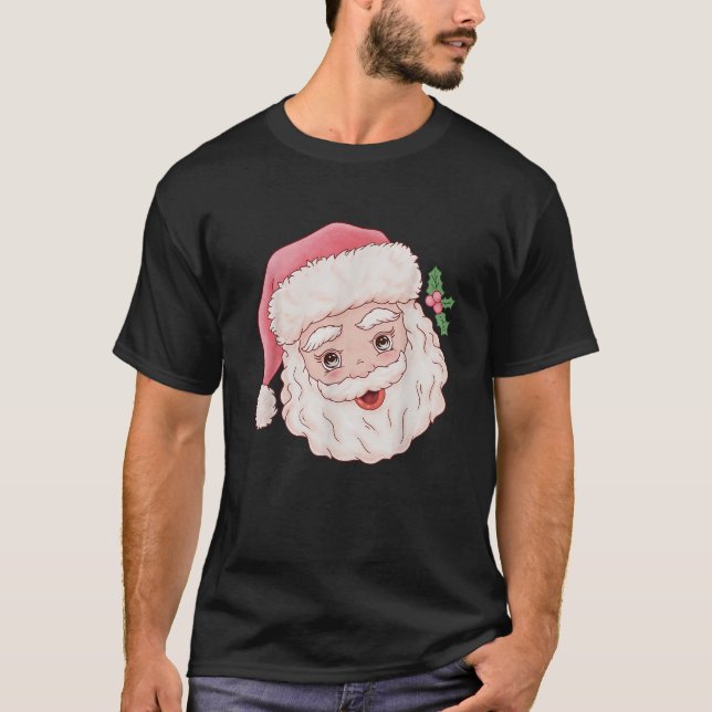 Camiseta Navidades de Santa Claus rosados Santa Hat Retro (Anverso)