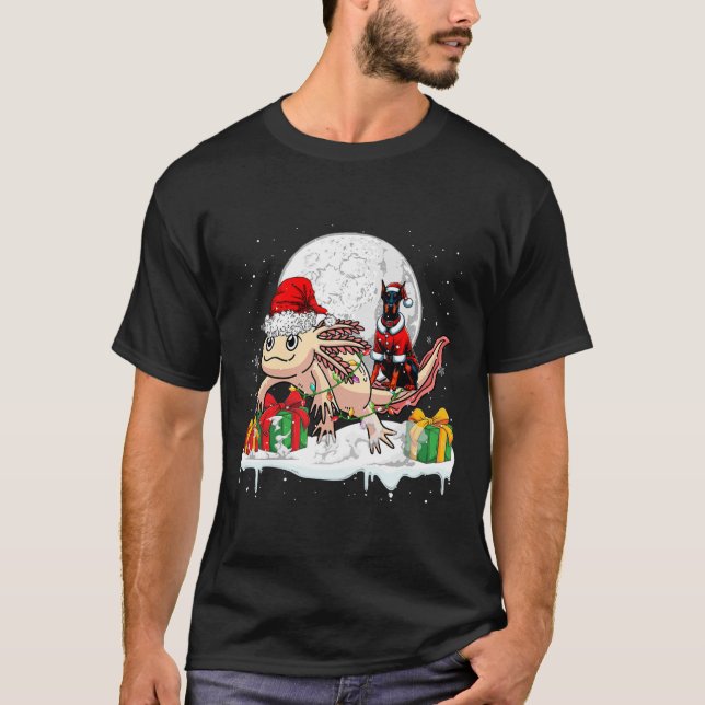 Camiseta Navidades de Santa Dobermann Riding Axolotl (Anverso)