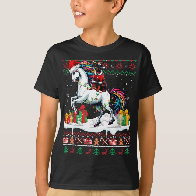 Camiseta Navidades de Santa Dobermann Riding Unicorn Sweate (Anverso)