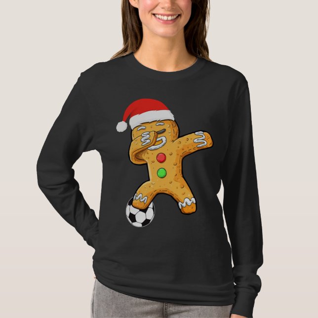 Camiseta Navidades de Santa Fútbol Dabbing Gingerbread Paja (Anverso)