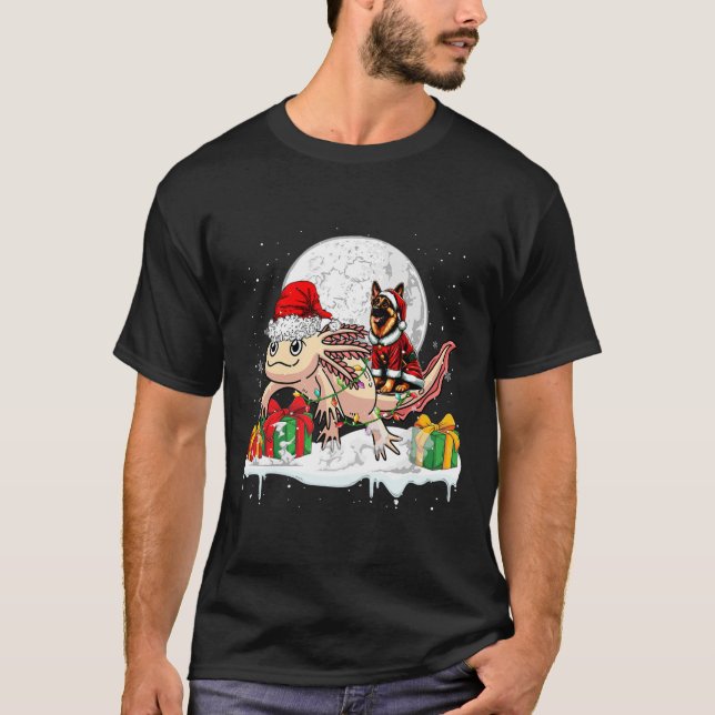 Camiseta Navidades de Santa German Shepherd Riding Axolotl (Anverso)