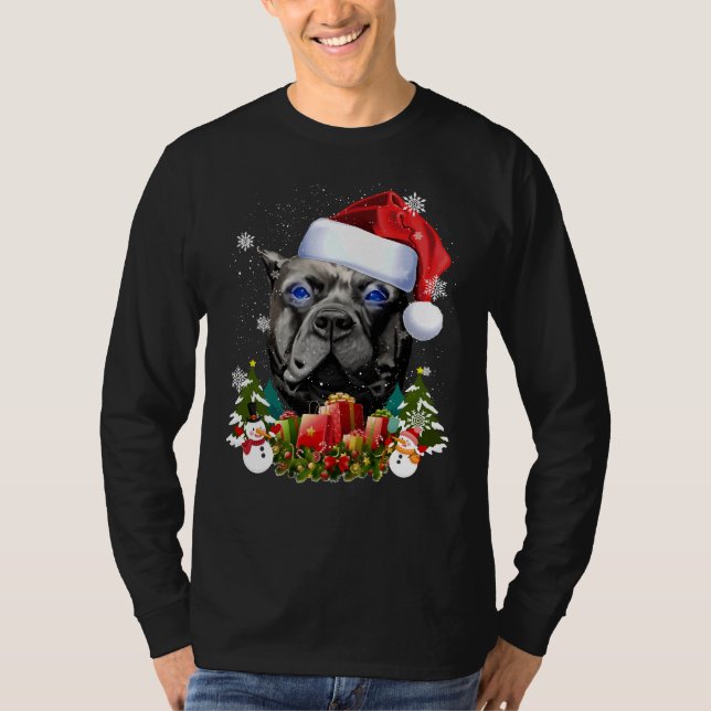 Camiseta Navidades de Santa Hat Black Pitbull (Anverso)