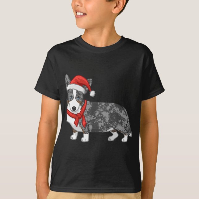 Camiseta Navidades de Santa Hat de Cute Blue Merle Cardigan (Anverso)