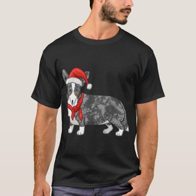 Camiseta Navidades de Santa Hat de Cute Blue Merle Cardigan (Anverso)