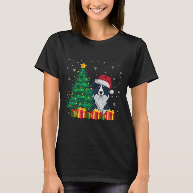 Camiseta Navidades de Santa Hat en el borde feo iluminan a  (Anverso)