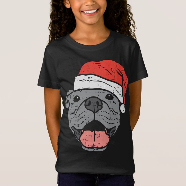 Camiseta Navidades de Santa Hat Pitbull Pit Mascota Perro L (Anverso)
