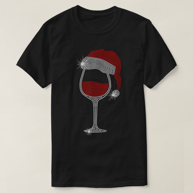 Camiseta Navidades de Santa Hat Wine Bling Diamante de imit (Diseño del anverso)