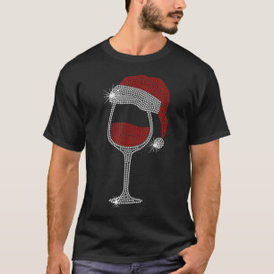 Camiseta Navidades de Santa Hat Wine Bling Diamante de imit