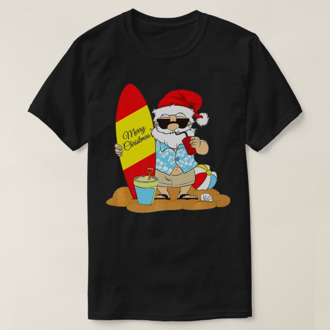 Camiseta Navidades de Santa Hawái en la playa de Summer Sur (Diseño del anverso)