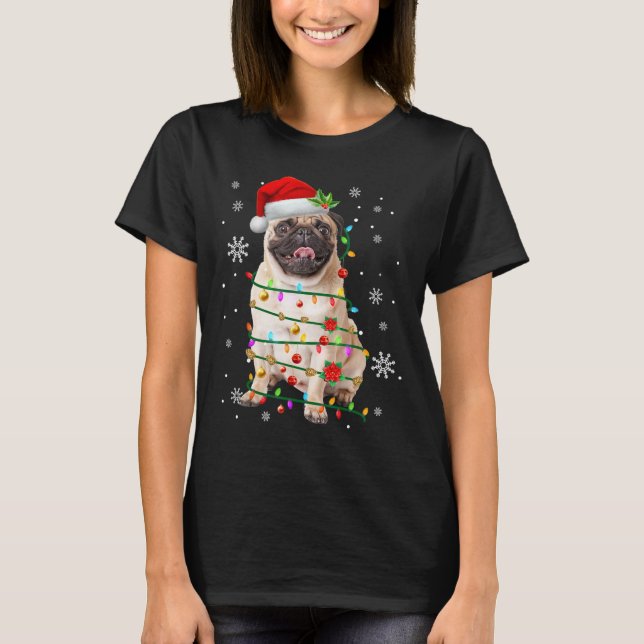 Camiseta Navidades de Santa Pug alumbran a hombres amantes  (Anverso)