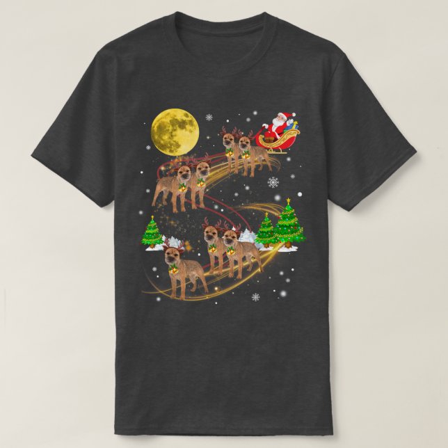 Camiseta Navidades de Santa Reindeer Border Terrier Encende (Diseño del anverso)
