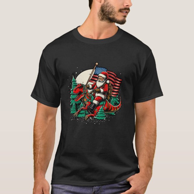 Camiseta Navidades de Santa Riding Dinosaur T Rex Bandera d (Anverso)
