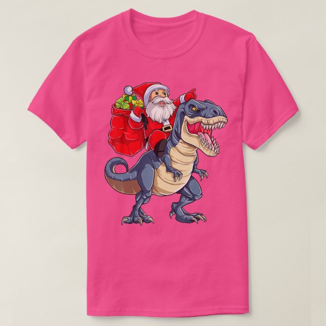 Camiseta Navidades de Santa Riding Dinosaur T rex Boys Men  (Diseño del anverso)