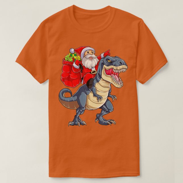 Camiseta Navidades de Santa Riding Dinosaur T rex Boys Men  (Diseño del anverso)
