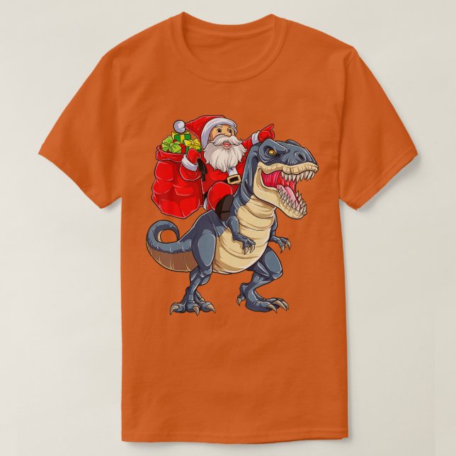 Camiseta Navidades de Santa Riding Dinosaur T rex Boys Men  (Diseño del anverso)
