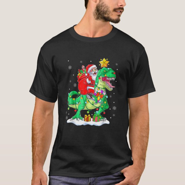 Camiseta Navidades de Santa Riding Dinosaur T Rex Hombres X (Anverso)
