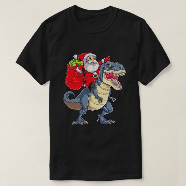 Camiseta Navidades de Santa Riding Dinosaur T Rex Hombres X (Diseño del anverso)
