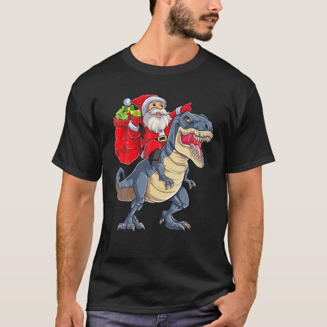 Camiseta Navidades de Santa Riding Dinosaur T Rex Hombres X (Anverso)