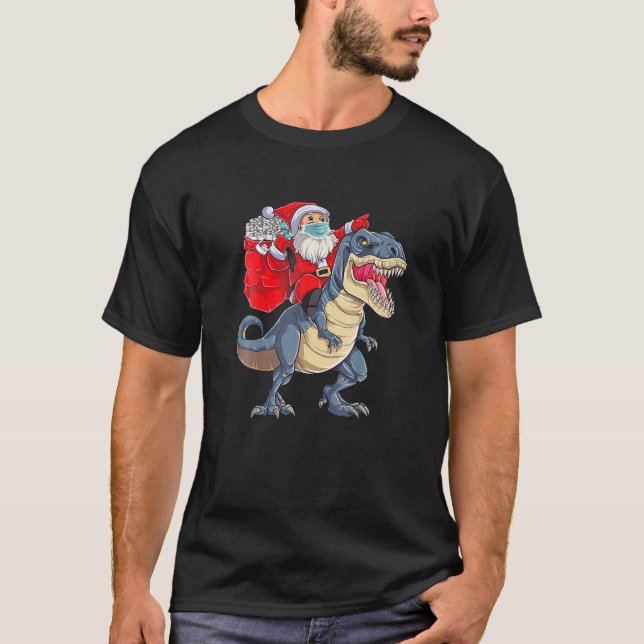 Camiseta Navidades de Santa Riding Dinosaur T Rex Santa con (Anverso)
