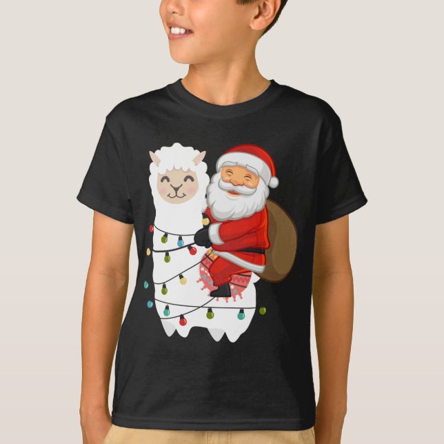 Camiseta Navidades de Santa Riding Llama enciende X-Mas Paj (Anverso)